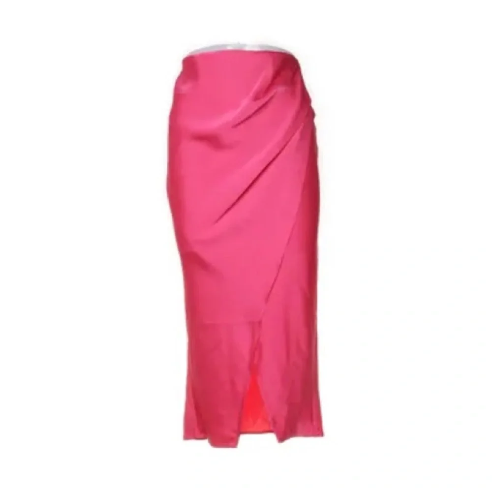 🧸2/$30🧸 Rachel Zoe Bright Fuchsia Satin-like Wrap Skirt - Picture 3 of 9